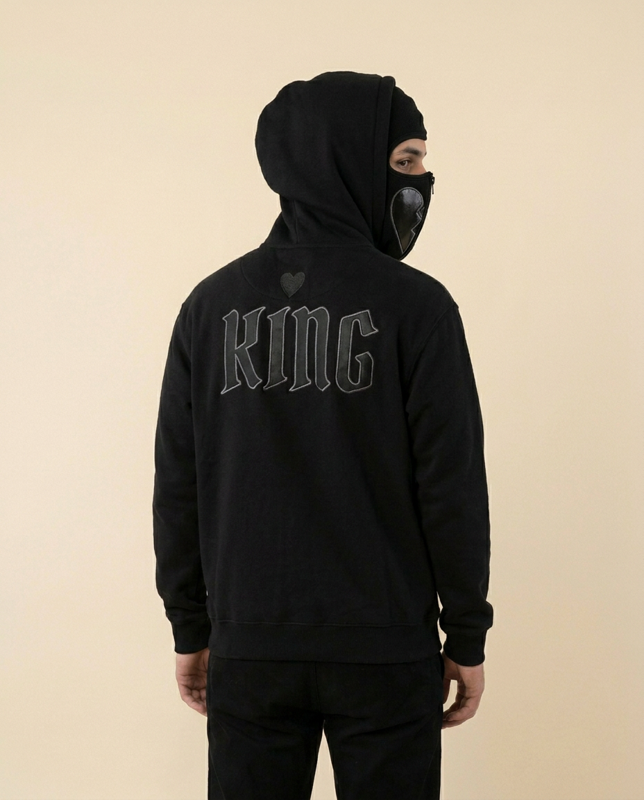 Queen & King Zip Hoodie – Black