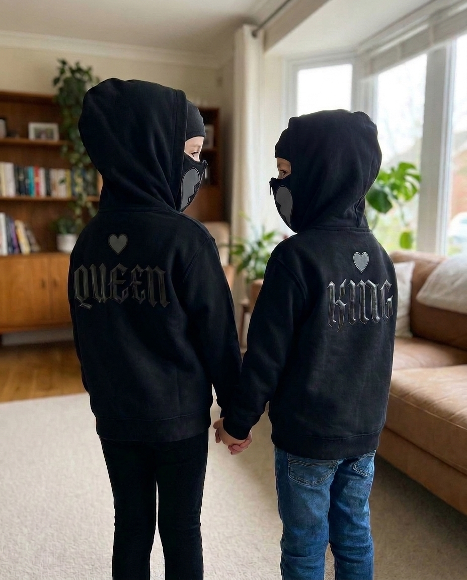 Mini Queen & King Zip Hoodie (Kids) – Black