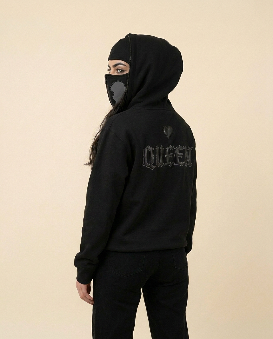 Queen & King Zip Hoodie – Black