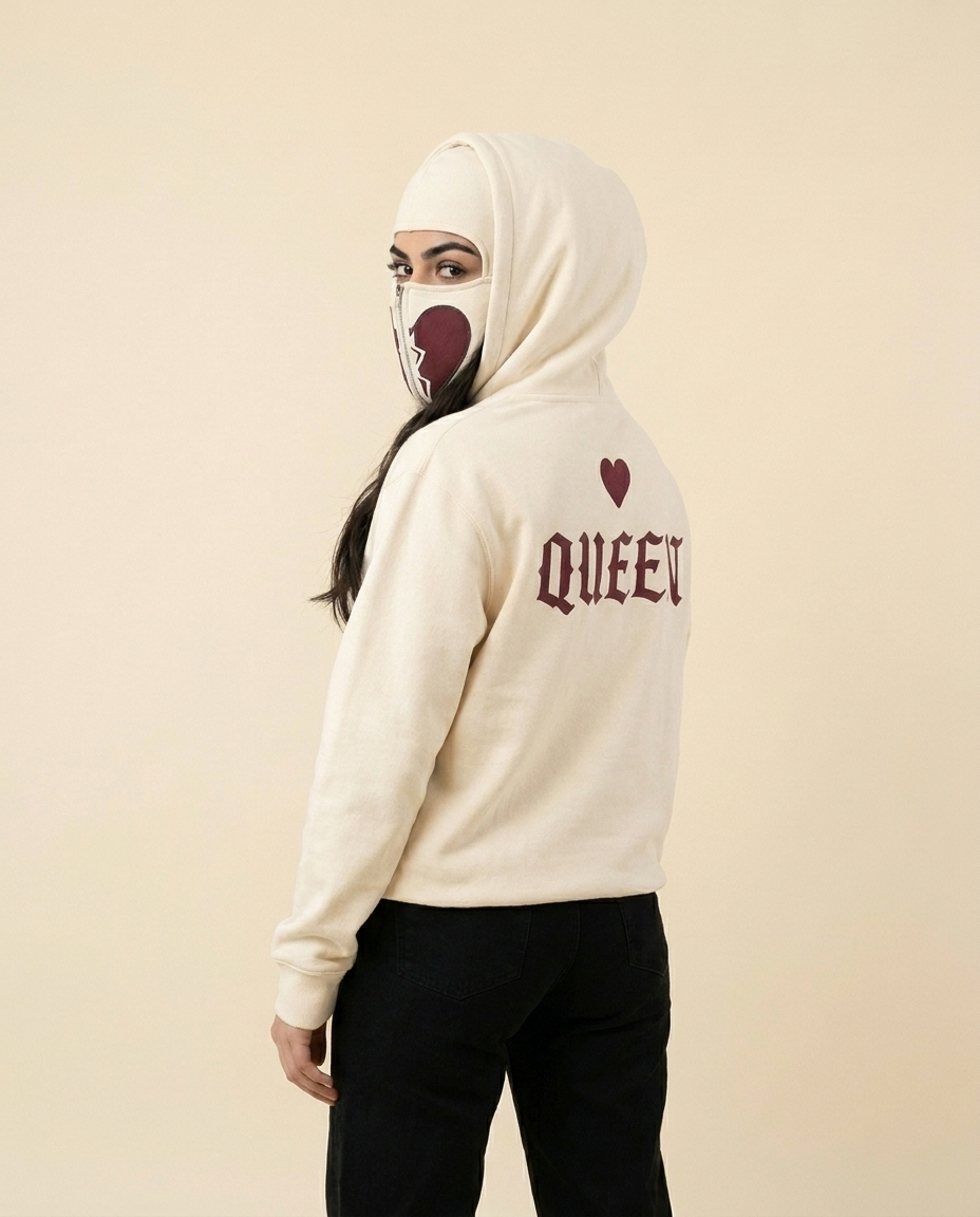 Queen & King Zip Hoodie – White